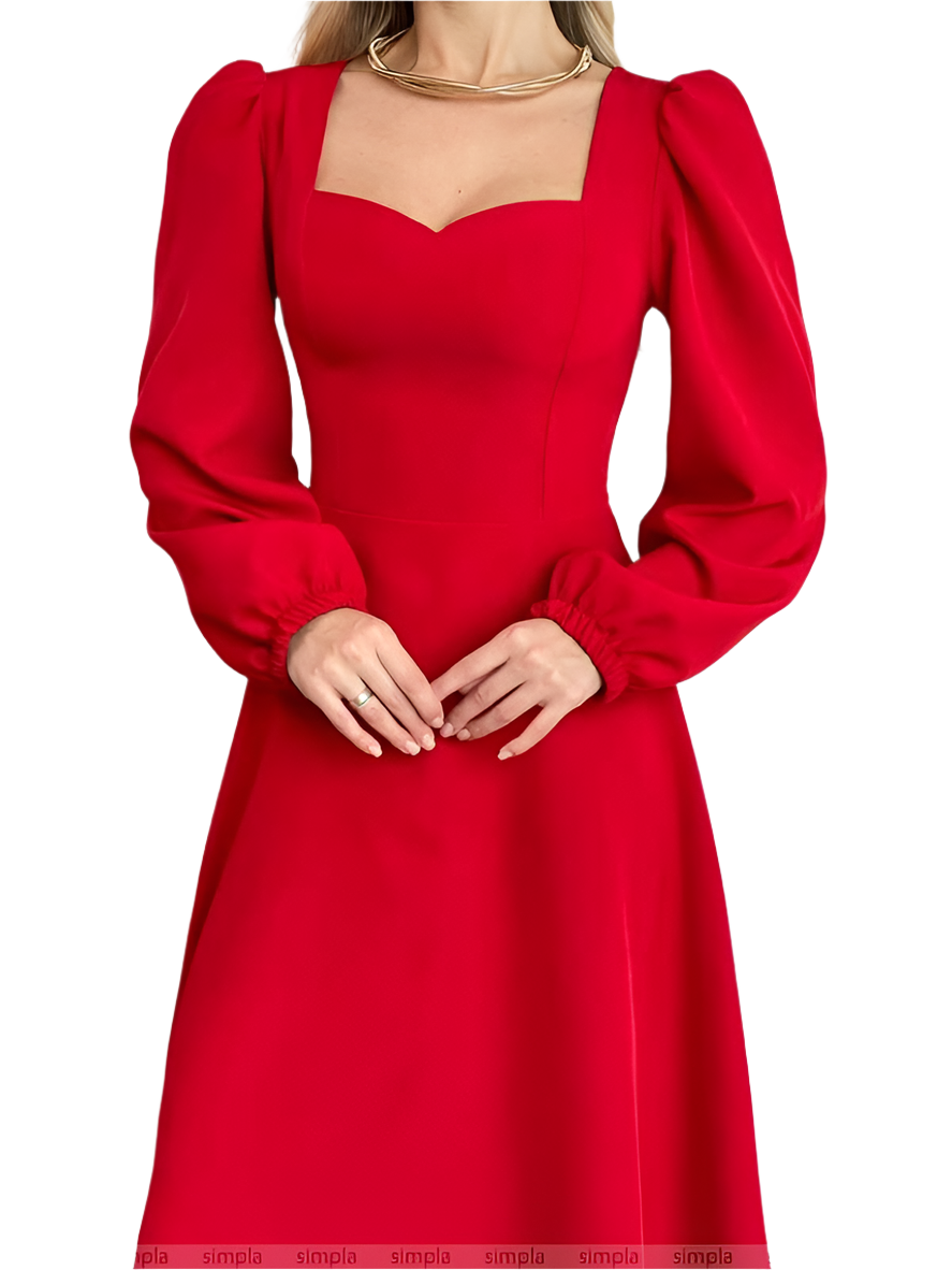 Elegant Red Midi Dress with Long Sleeves