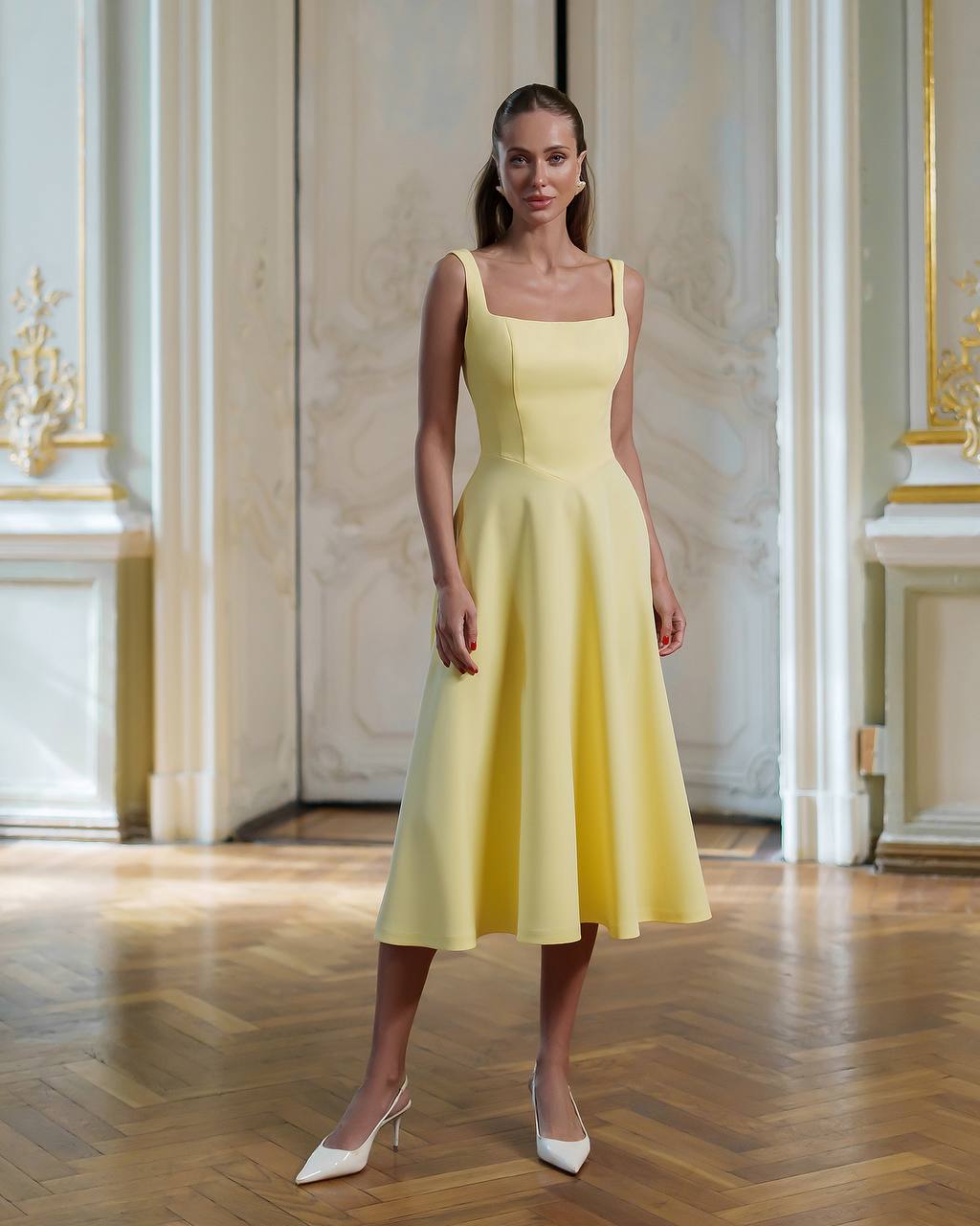 Elegant A-Line Dress in Premium Suit Crepe-Diagonal Fabric
