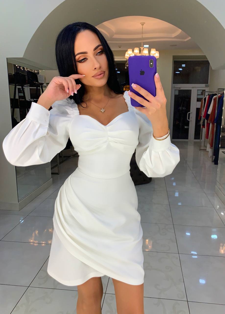 Elegant White Mini Dress With Puff Sleeves