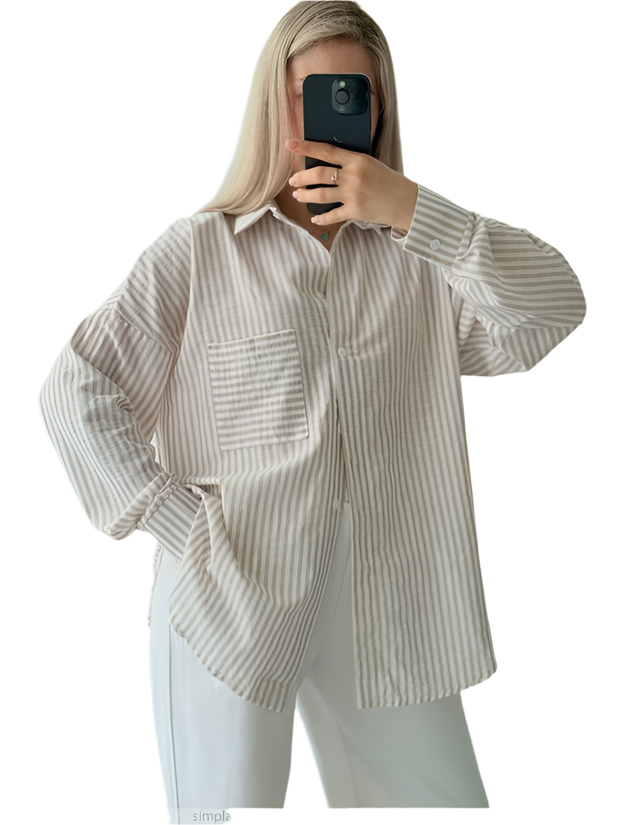 Oversize Natural Linen Striped Shirt for Women