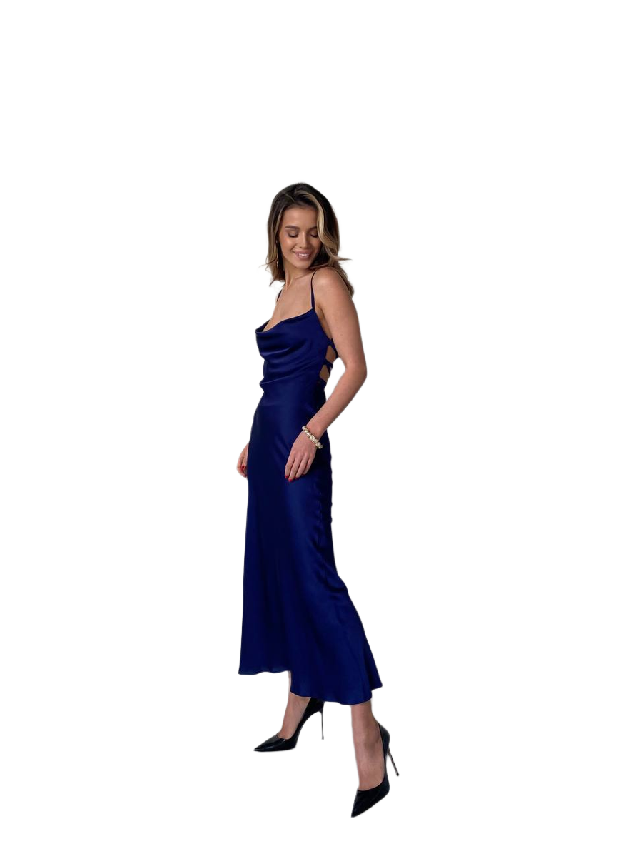 Ninel Midi Combination Blue Silk Dress for Women