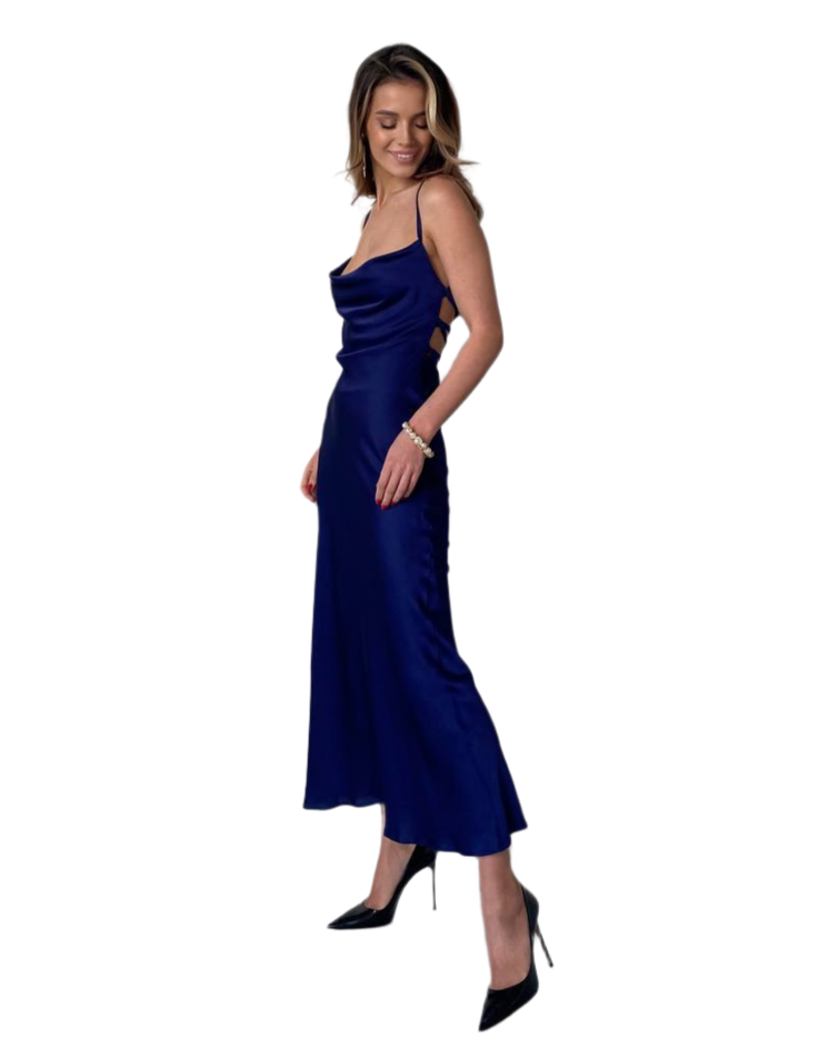 Ninel Midi Combination Blue Silk Dress for Women