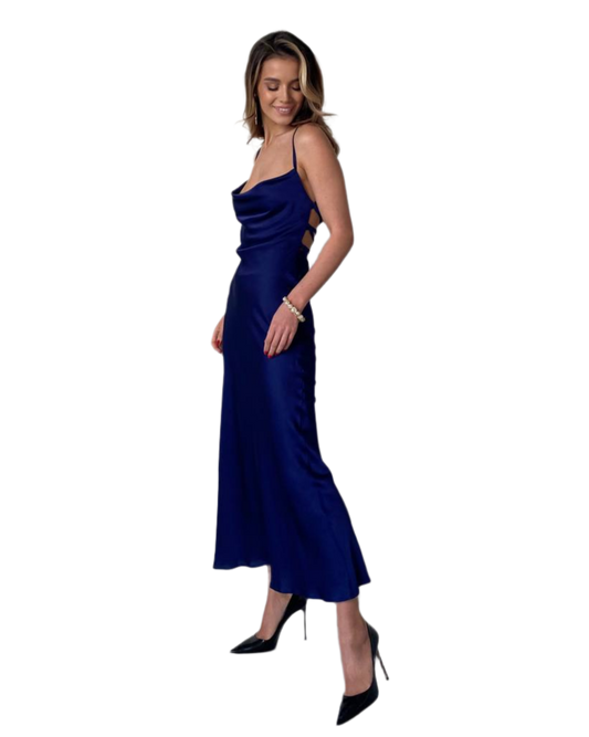 Ninel Midi Combination Blue Silk Dress for Women