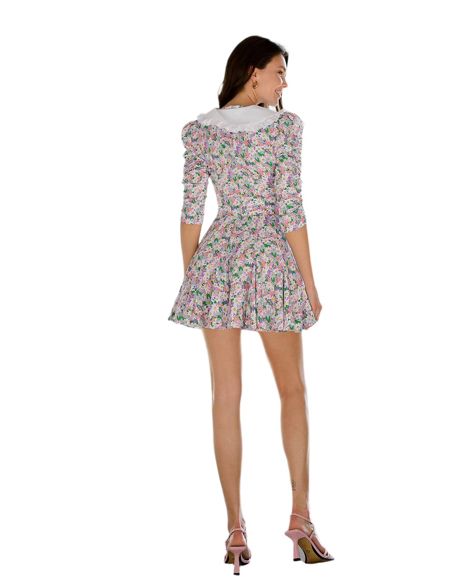Women Floral Print Dress with White Cotton Collar