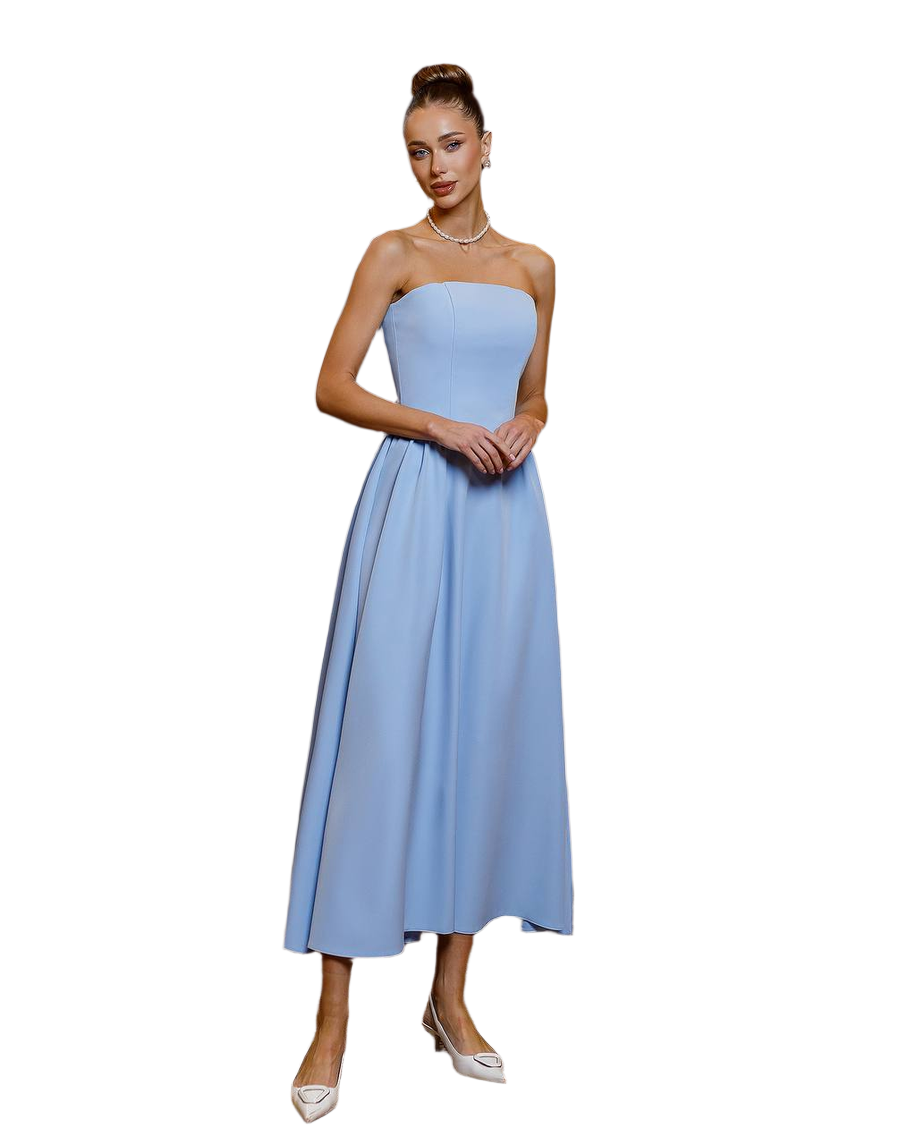 Elegant Strapless Midi Dress in Premium Crepe Fabric