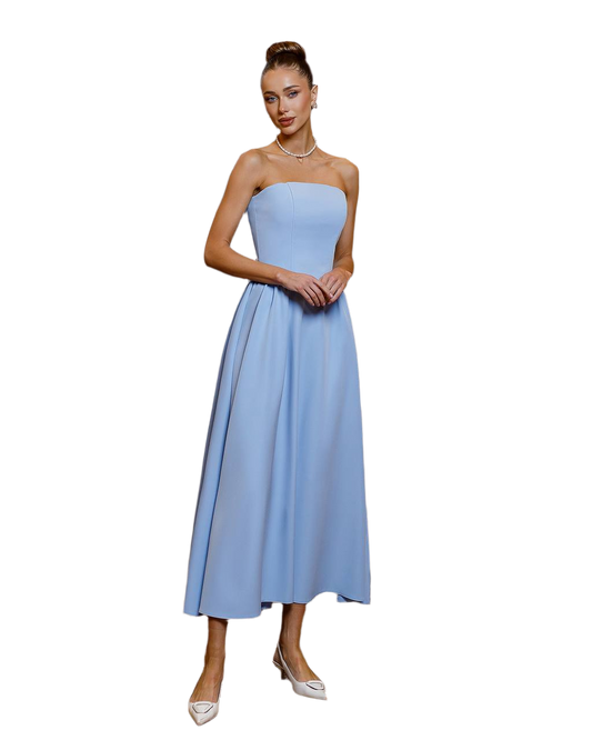 Elegant Strapless Midi Dress in Premium Crepe Fabric