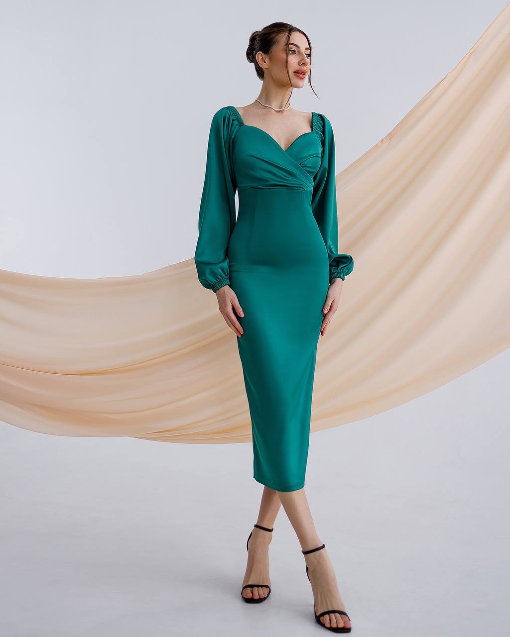 Elegant Women Midi Dress in Royal Dense Mango Satin