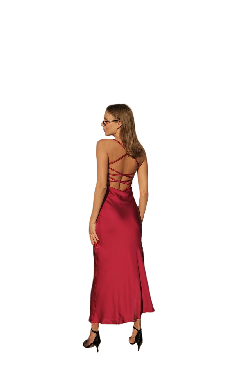 Ninel Midi Combination Silk Women's Dress Red Satin Backless