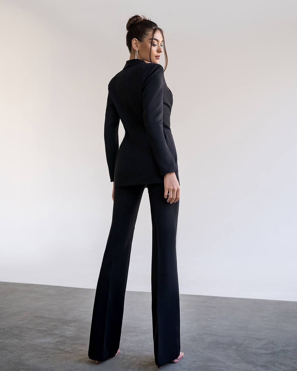 Womens Black Suit with Lined Blazer and Flared Pants