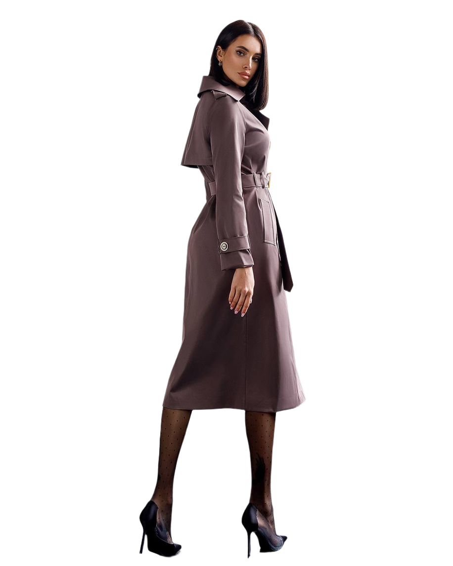 Stylish Cotton Trench Coat with Pockets and Belted Waist for Chic Fall Look