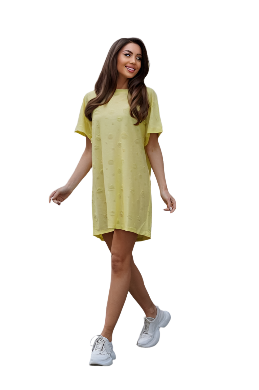 Bright Yellow Casual T-Shirt Dress Comfortable for Home and Walks
