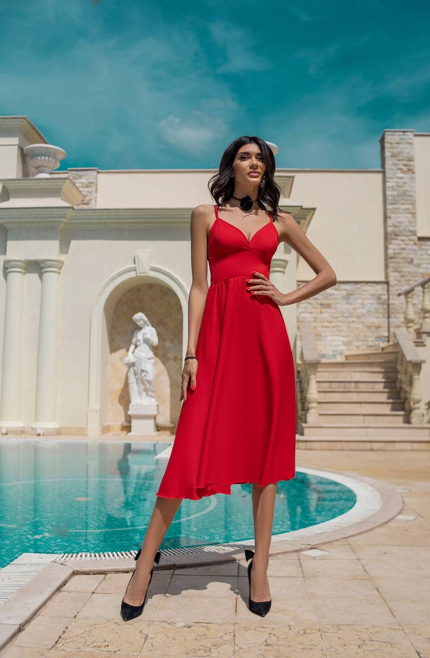 Sany Red Midi Dress Premium Las Vegas Knitwear Women