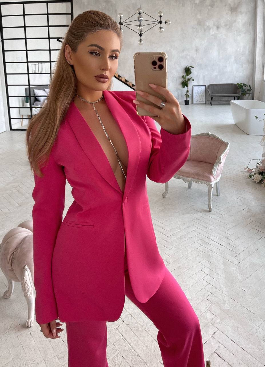 Womens Pink Suit with Lined Blazer and Flared Pants