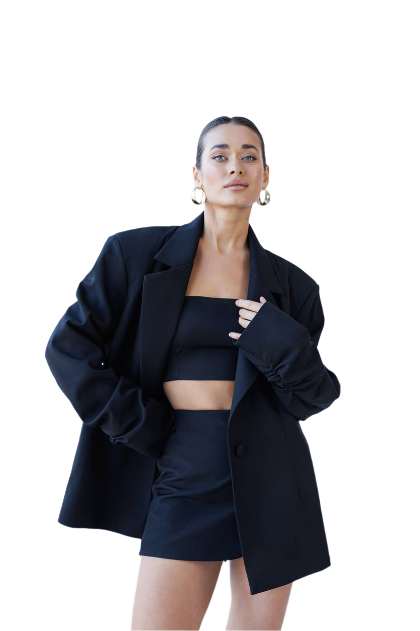 Luxury Two-Piece Women's Suit in Black Tiara Fabric