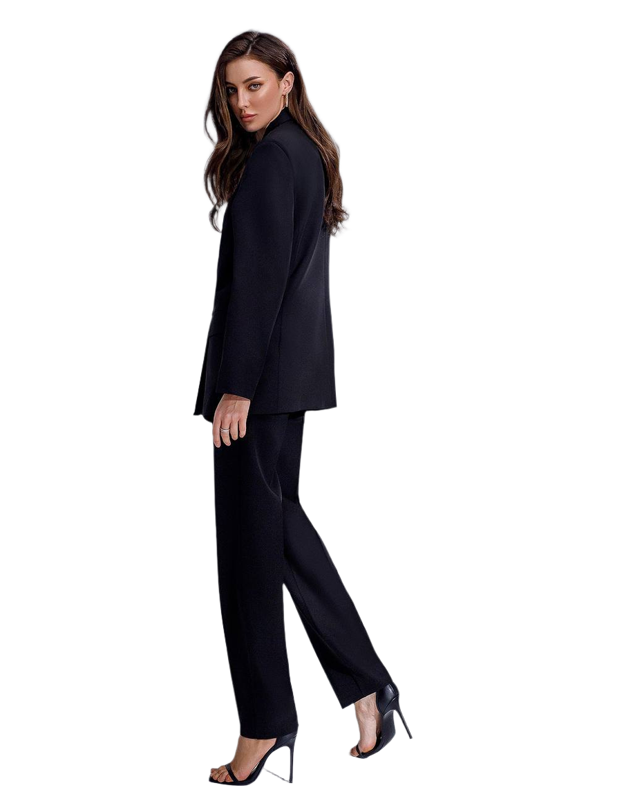 Women Elegant Double-Breasted Suit in Dense Luxury Diagonal Crepe
