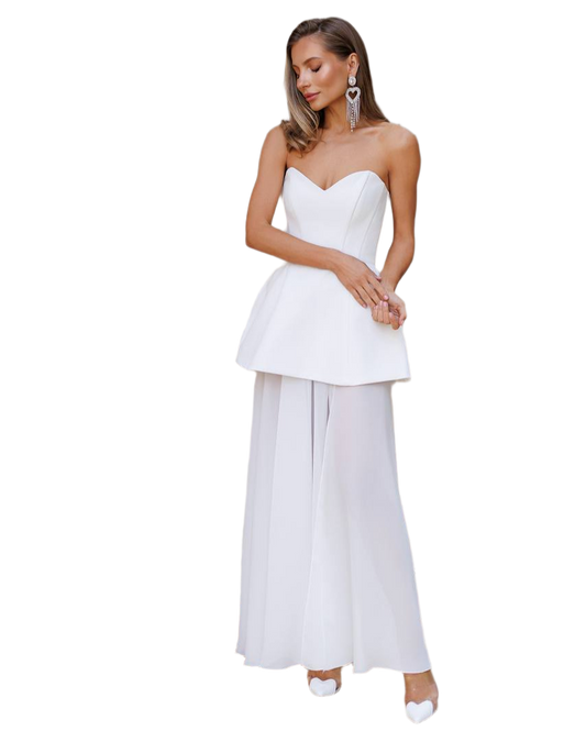 Premium Quality White Peplum Dress and Skirt Set for Women