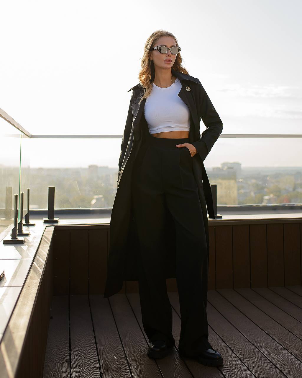 Stylish Black Trench Coat for Women with Belt and Pockets