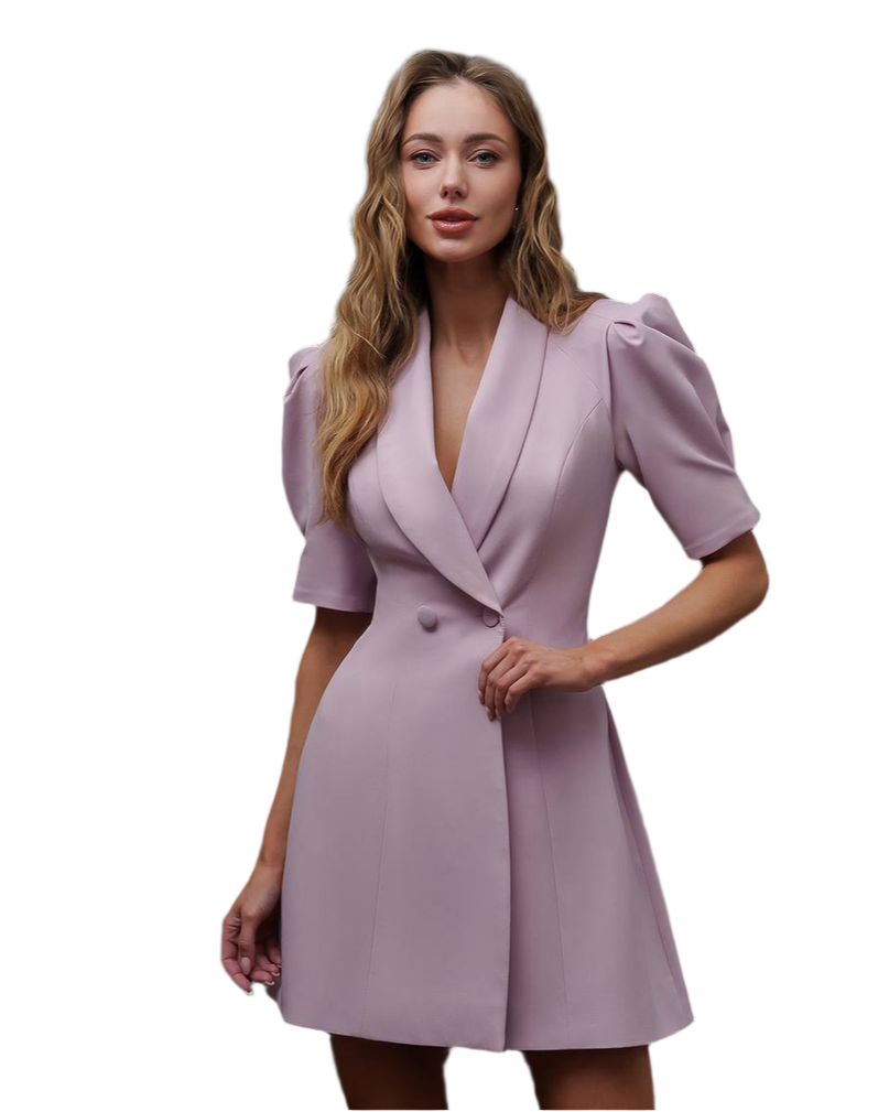 Elegant Puff Sleeve Dress in Premium Costume Crepe
