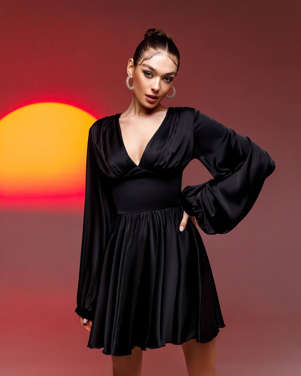 Elegant Black Thick Silk Dress for Women