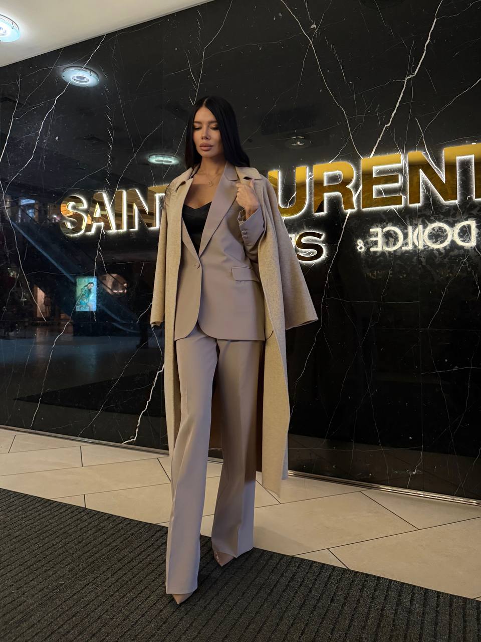 Womens Double Suit Premium Diagonal Suiting Crepe Blazer and Pants