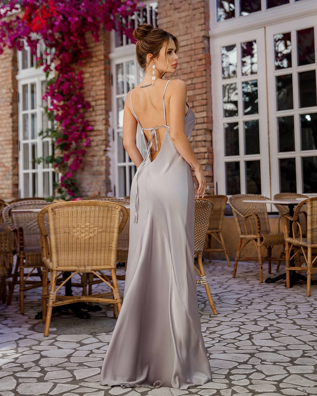 Elegant Silk Slip Dress for Women in Black Green and Silver