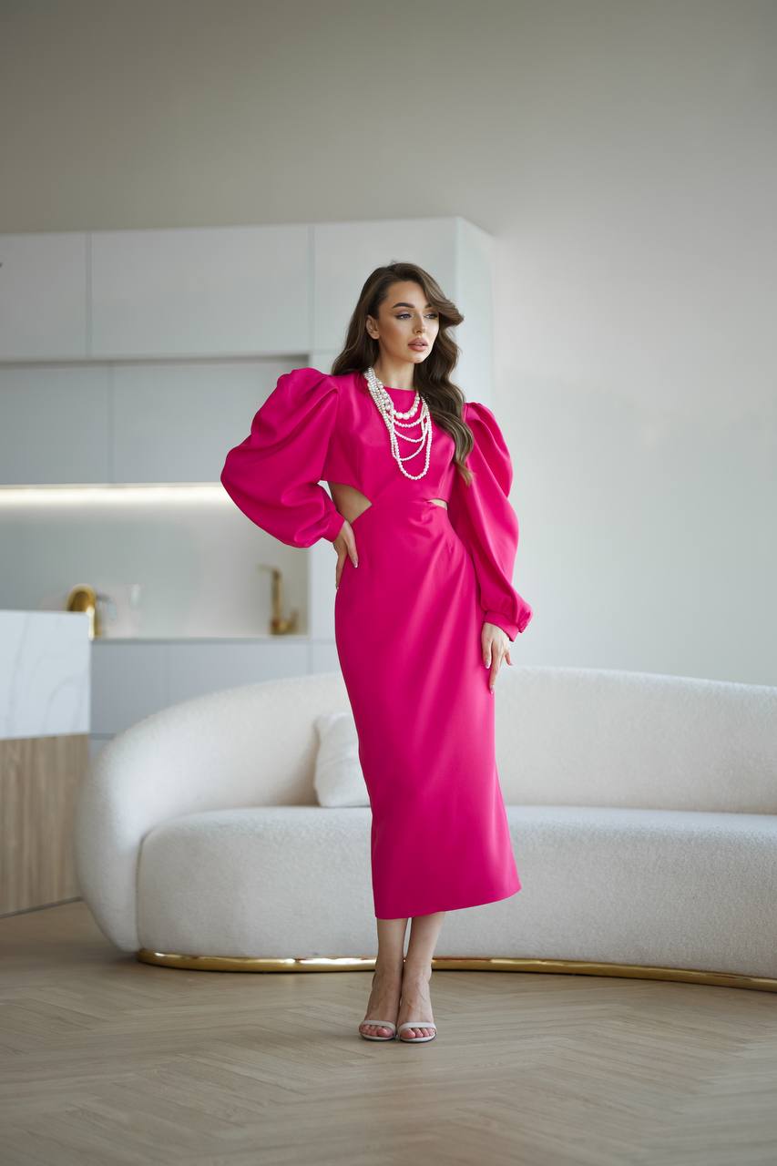 Elegant Midi Dress For Women In Premium Suit Diagonal Fabric
