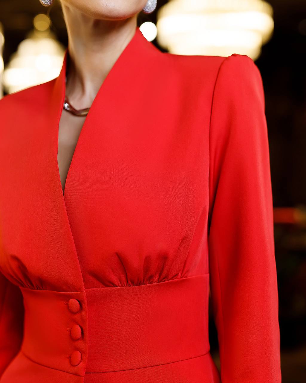 Womens Premium Suit Crepe Diagonal Jacket and Skirt Set in Red Milk and Black