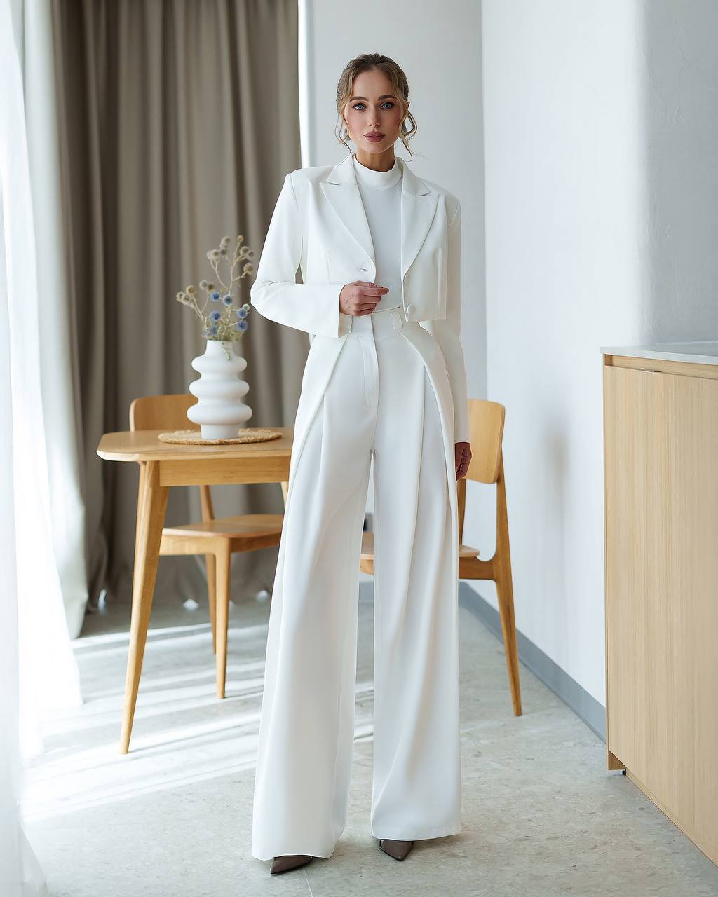 Womens Palazzo Pants Premium Suit Crepe Diagonal