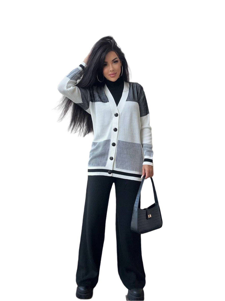 Dilan Women's Three-Piece Knit Suit with Cardigan, Sleeveless Top, and Pants