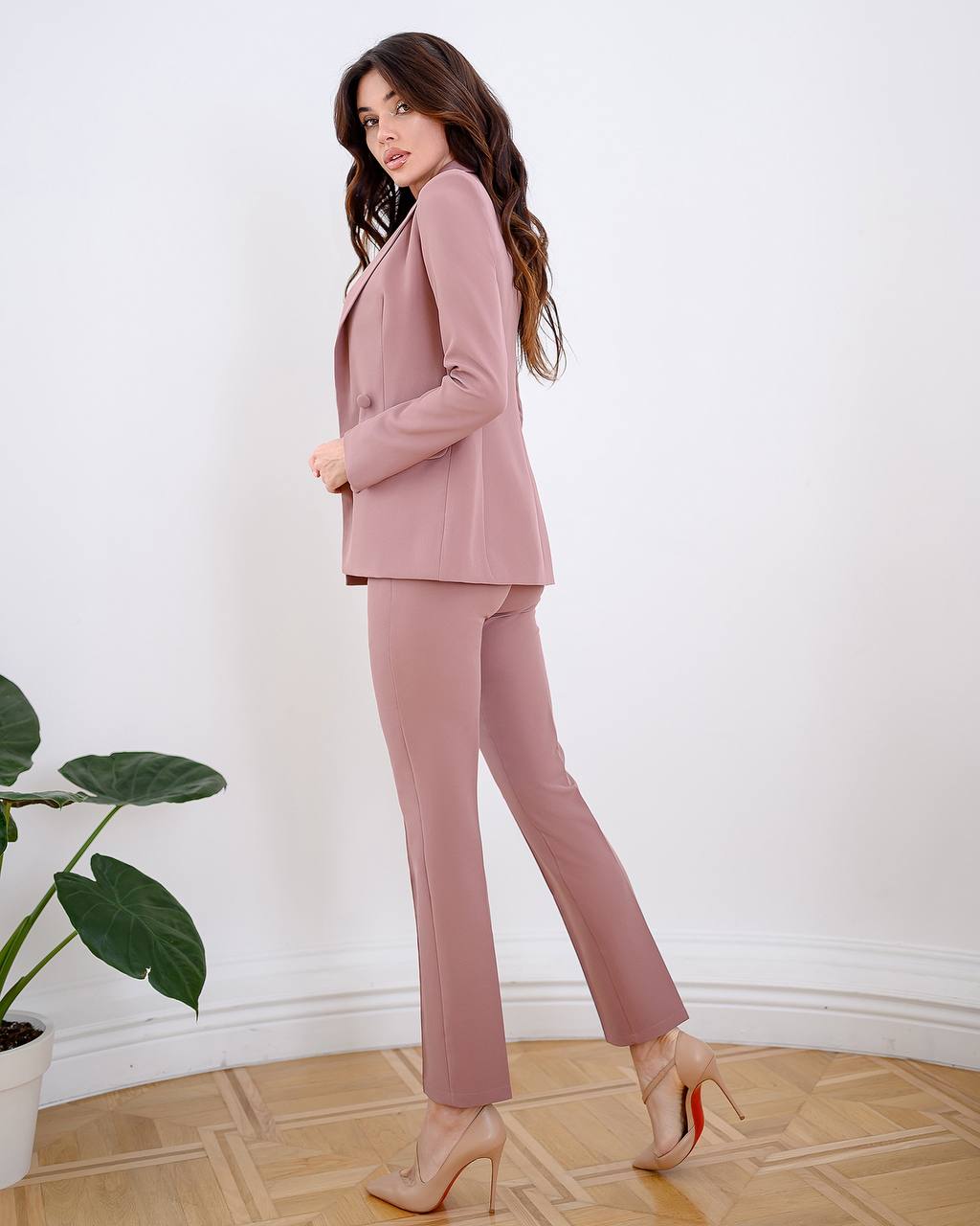 Brown Women Jacket Pants Suit Pantsuit Chic Oficial interview Elegant Cocktail Prom Graduation