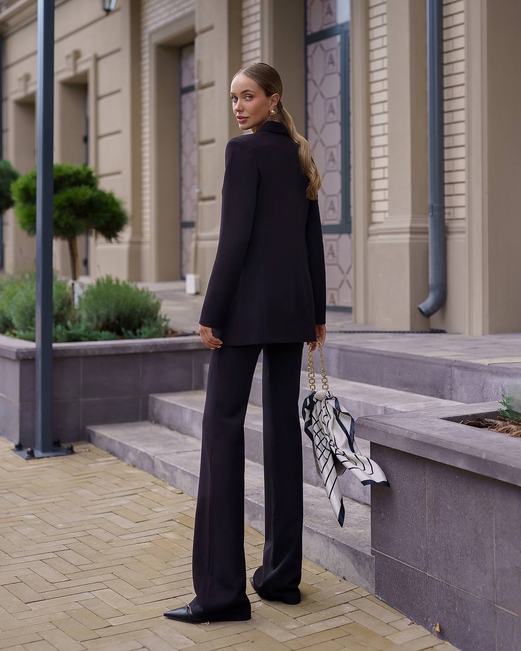 Womens Black Suit with Lined Blazer and Flared Pants