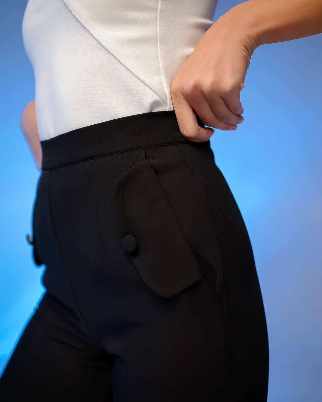 Womens Black Trousers With Front Slits Suit Crepe Diagonal Lux