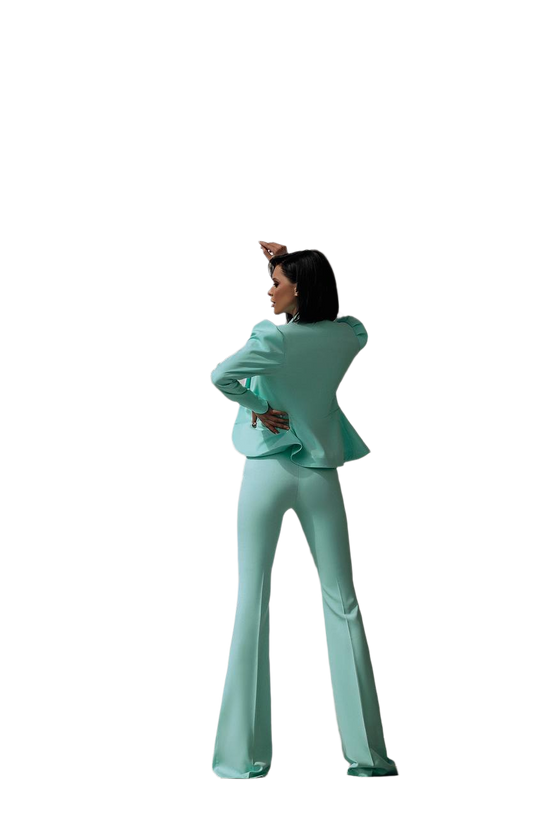 Person wearing a light blue suit on a white background
