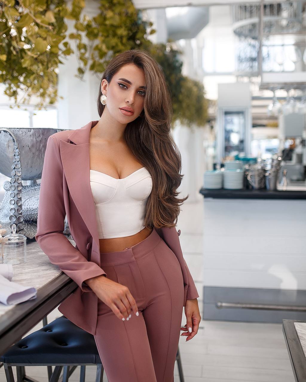 Brown Women Jacket Pants Suit Pantsuit Chic Oficial interview Elegant Cocktail Prom Graduation