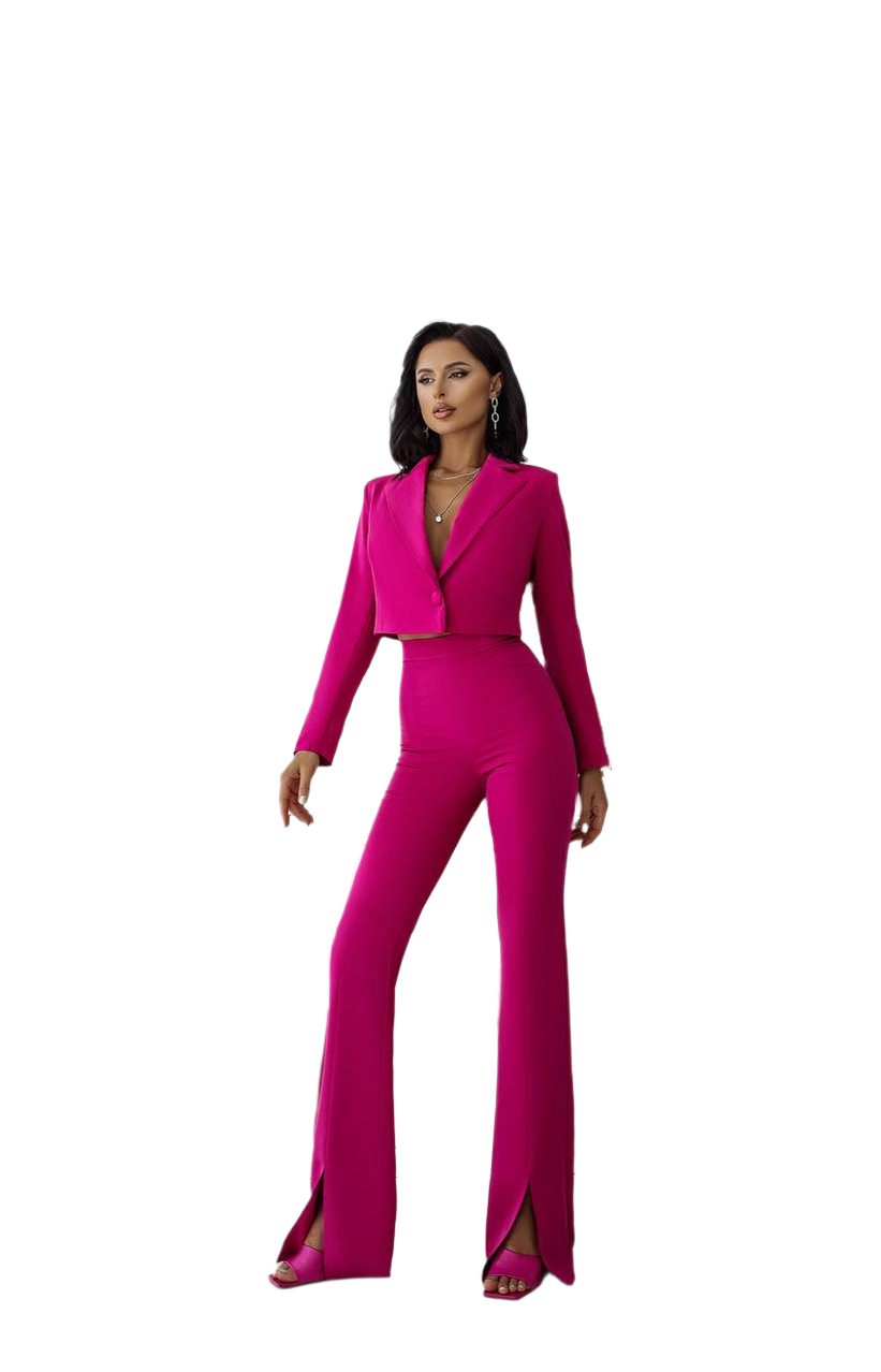 Womens Stylish Fuchsia Suit Jacket with Lining Diagonal Crepe Fabric