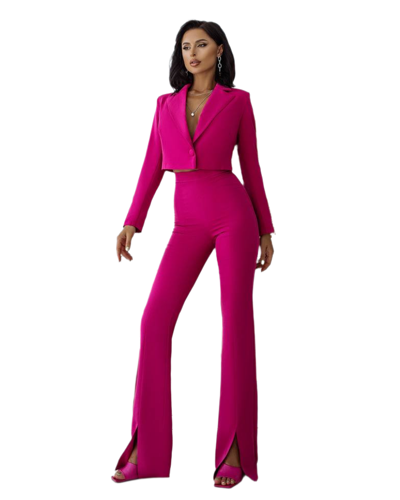 Womens Stylish Fuchsia Suit Jacket with Lining Diagonal Crepe Fabric