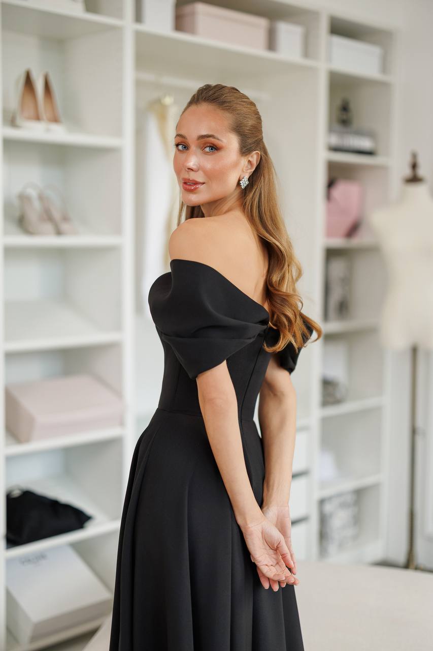 Elegant Off Shoulder Diagonal Crepe Dress for Women