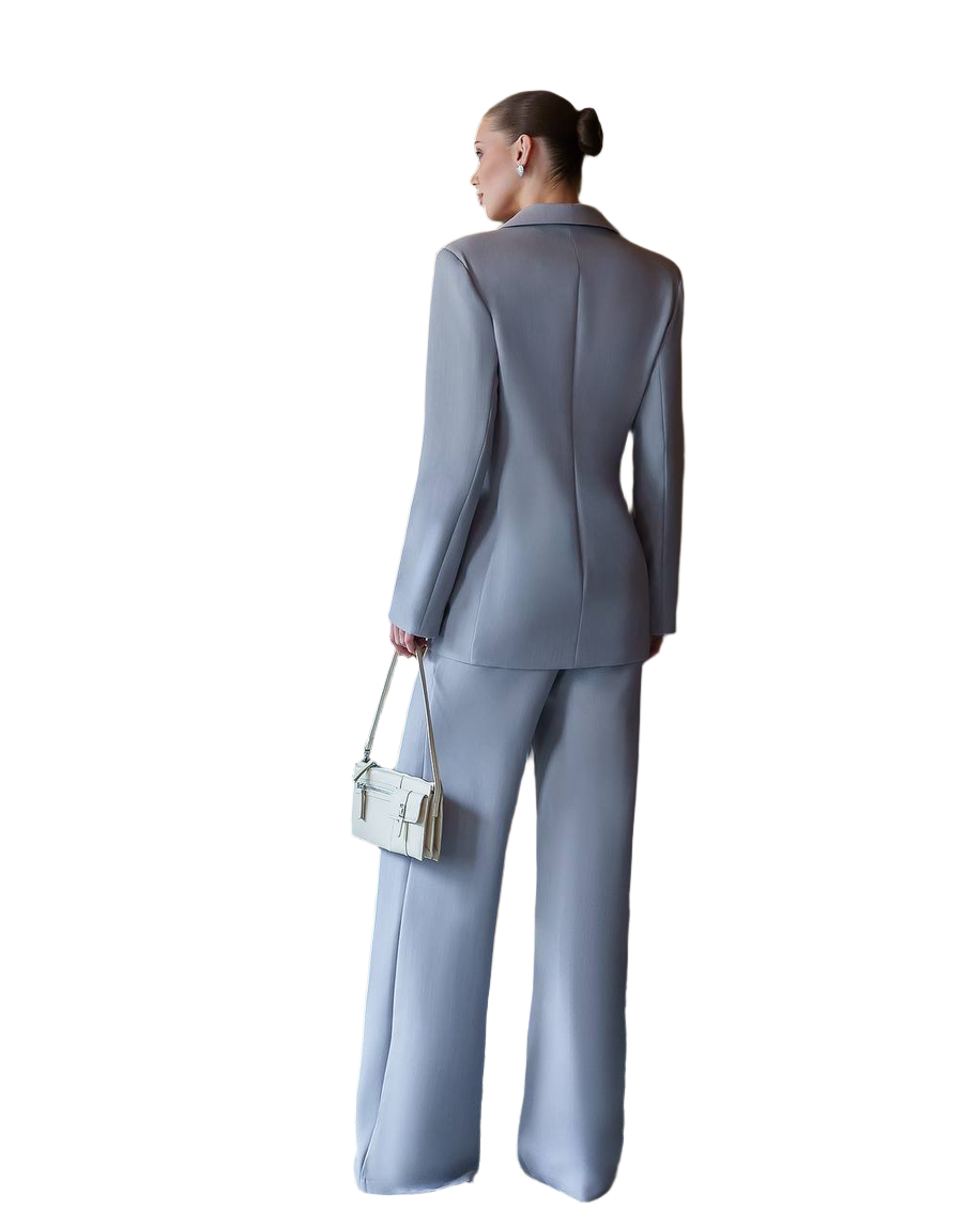 Premium Women Suit Jacket and Pants in Gray Blue