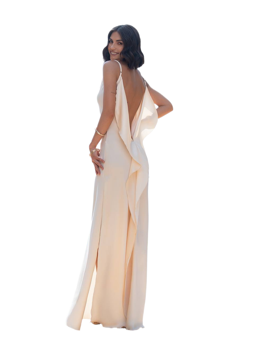 Elegant Premium Satin Long Dress with Drape Back