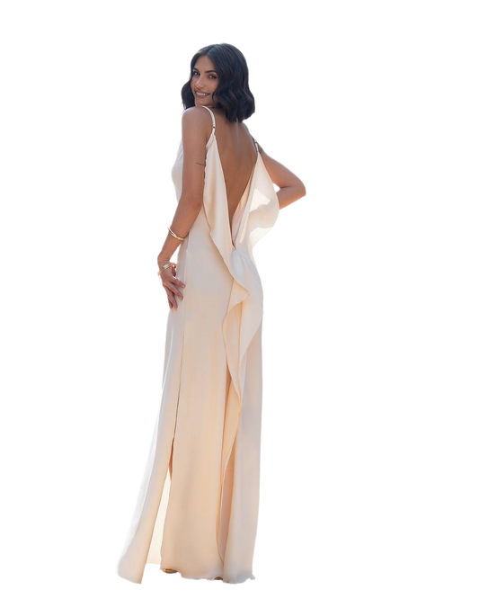 Elegant Premium Satin Long Dress with Drape Back