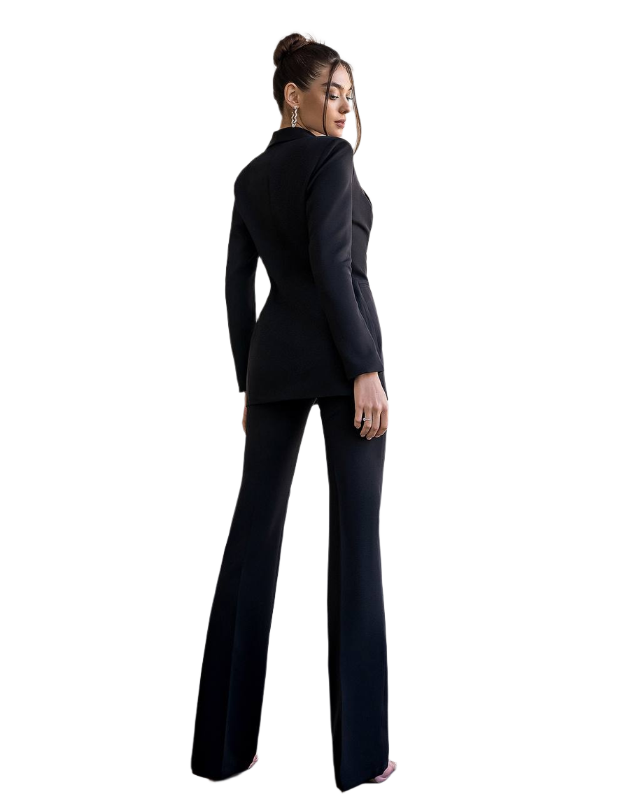 Womens Black Suit with Lined Blazer and Flared Pants