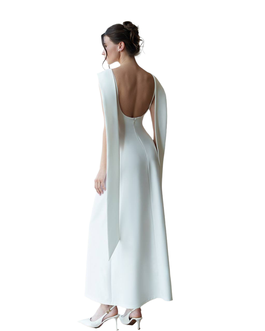 Elegant Backless Maxi Dress in Premium Diagonal Crepe