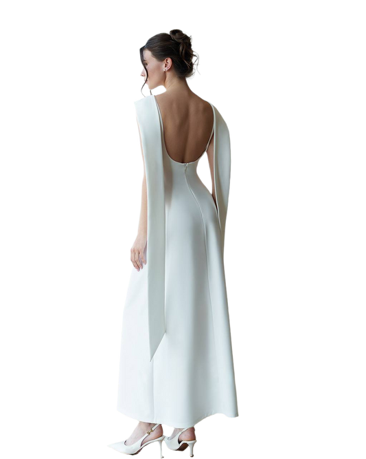Elegant Backless Maxi Dress in Premium Diagonal Crepe