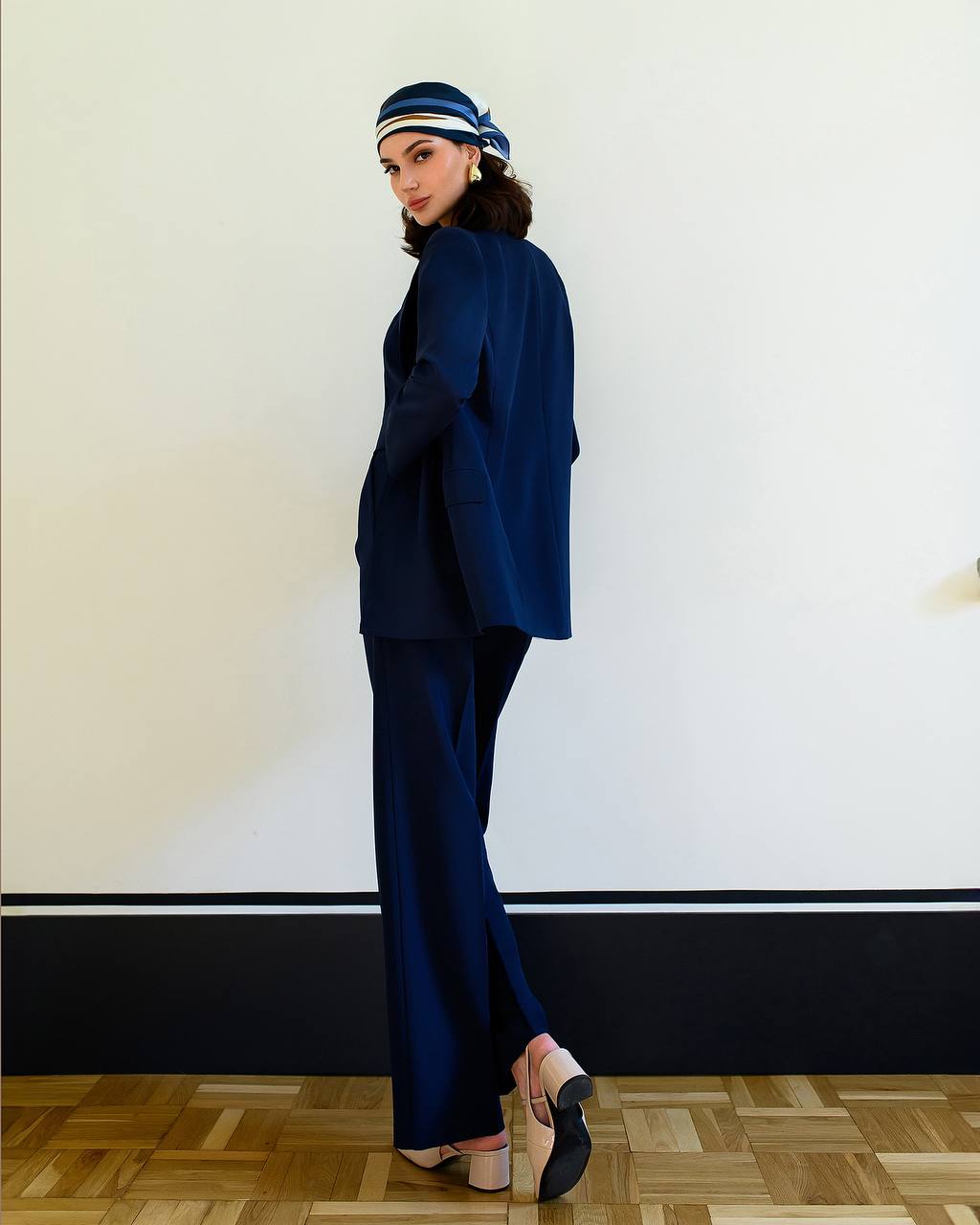 Womens Premium Navy Blue Three Piece Suit Blazer Vest Trousers
