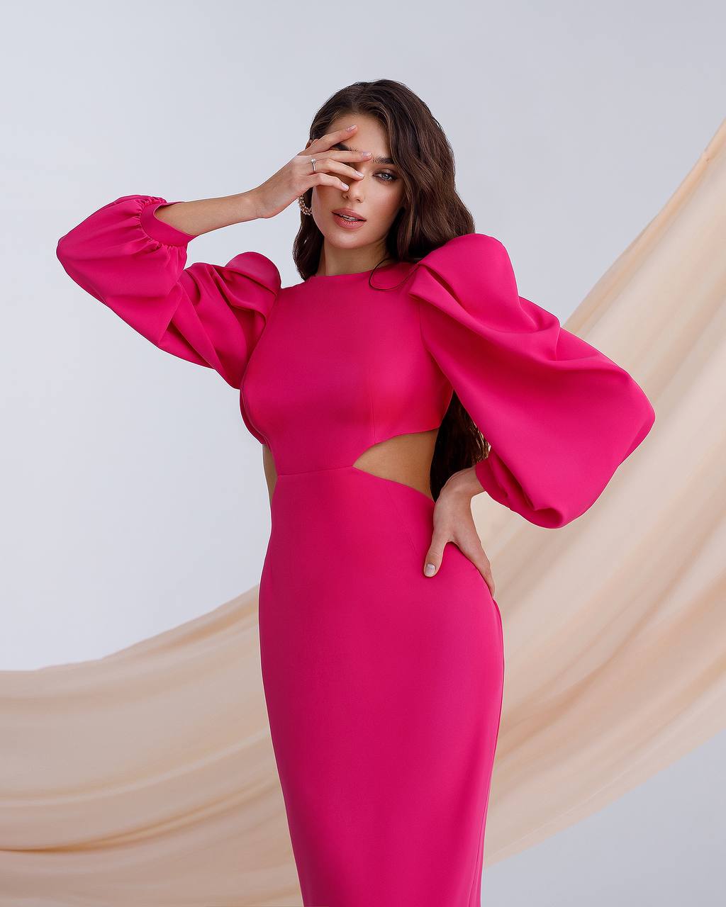 Elegant Midi Dress For Women In Premium Suit Diagonal Fabric