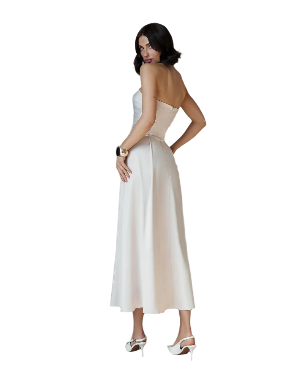 Elegant Premium Dense Satin Strapless Midi Dress for Women