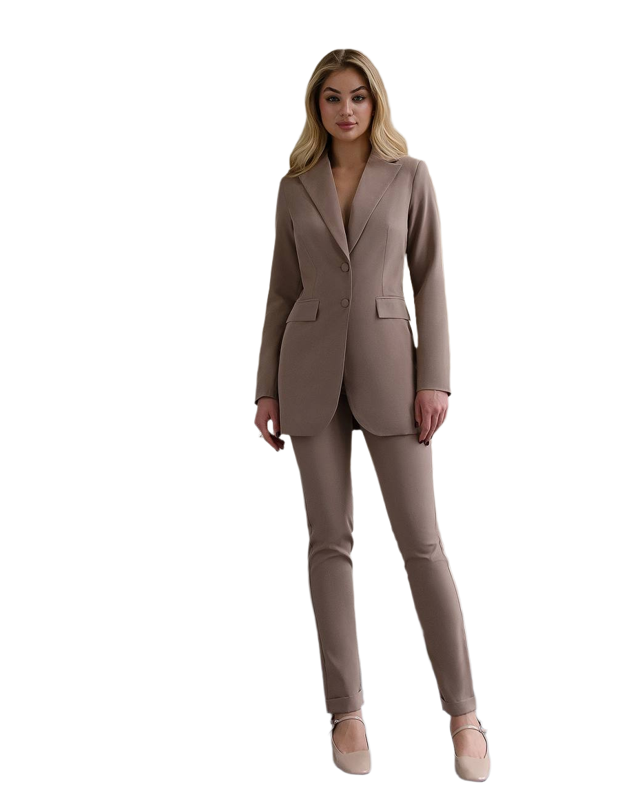 Premium Diagonal Crepe Women's Suit with Lined Blazer and Slim Pants