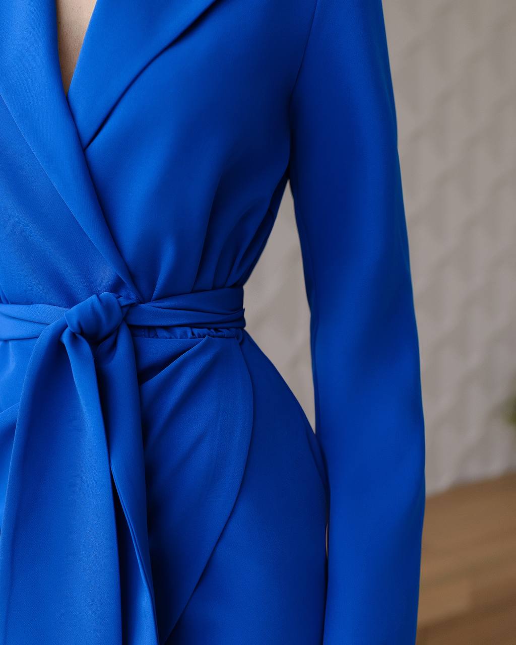 Elegant Women Suit Dress in Blue Premium Crepe Diagonal Fabric