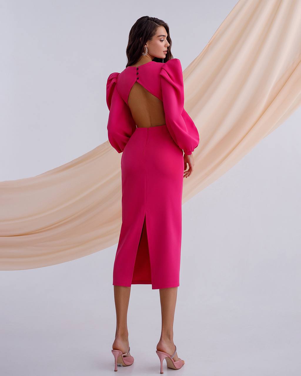 Elegant Midi Dress For Women In Premium Suit Diagonal Fabric