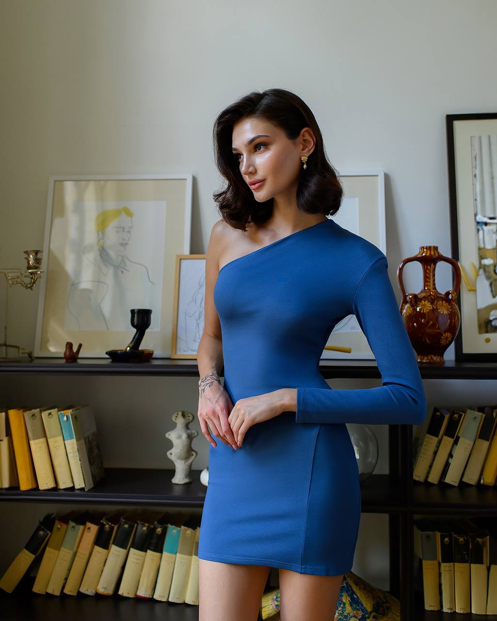 One Shoulder Bodycon Bandage Dress Blue